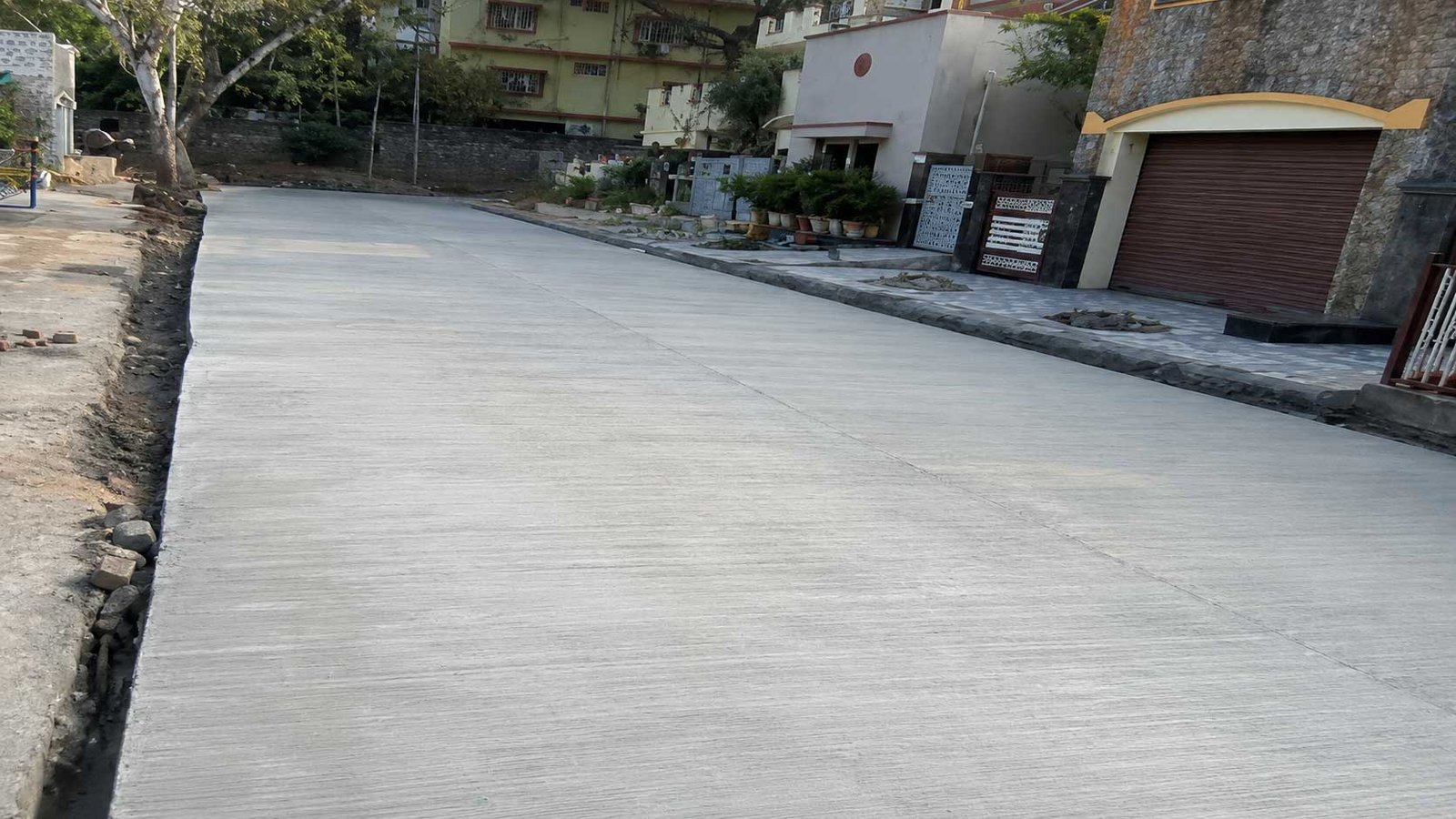 Completed cement concrete road section in Kuppam Andhra Pradesh