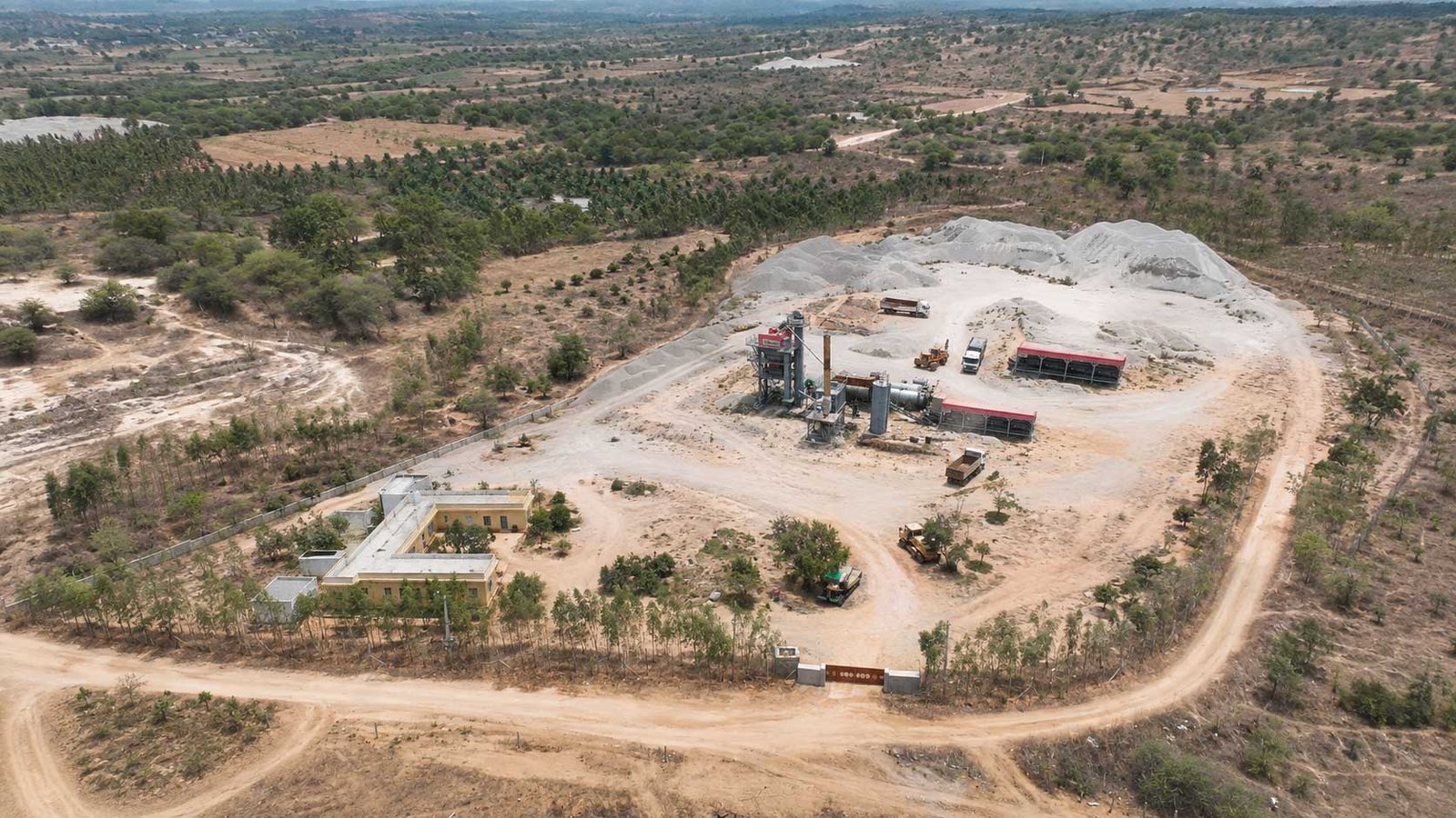Aerial view of Ananthasagar hot mix plant facility in Siddipet