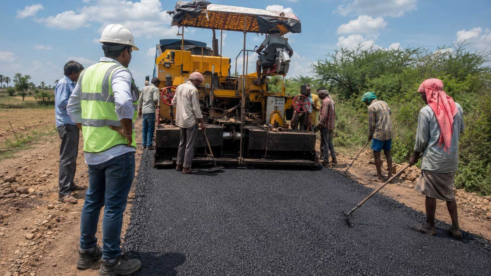 Bituminous road paving works under Medak R&B road project